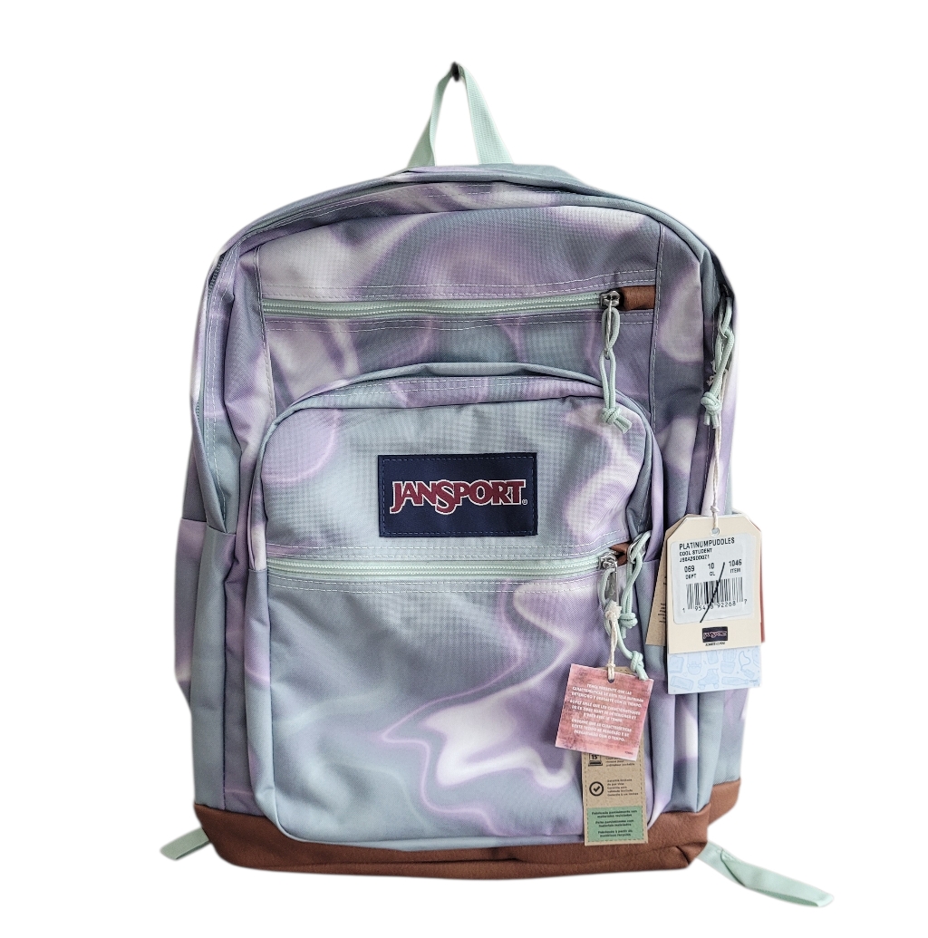 JanSport backpack with a leather bottom listed on the US resale market in 2026
